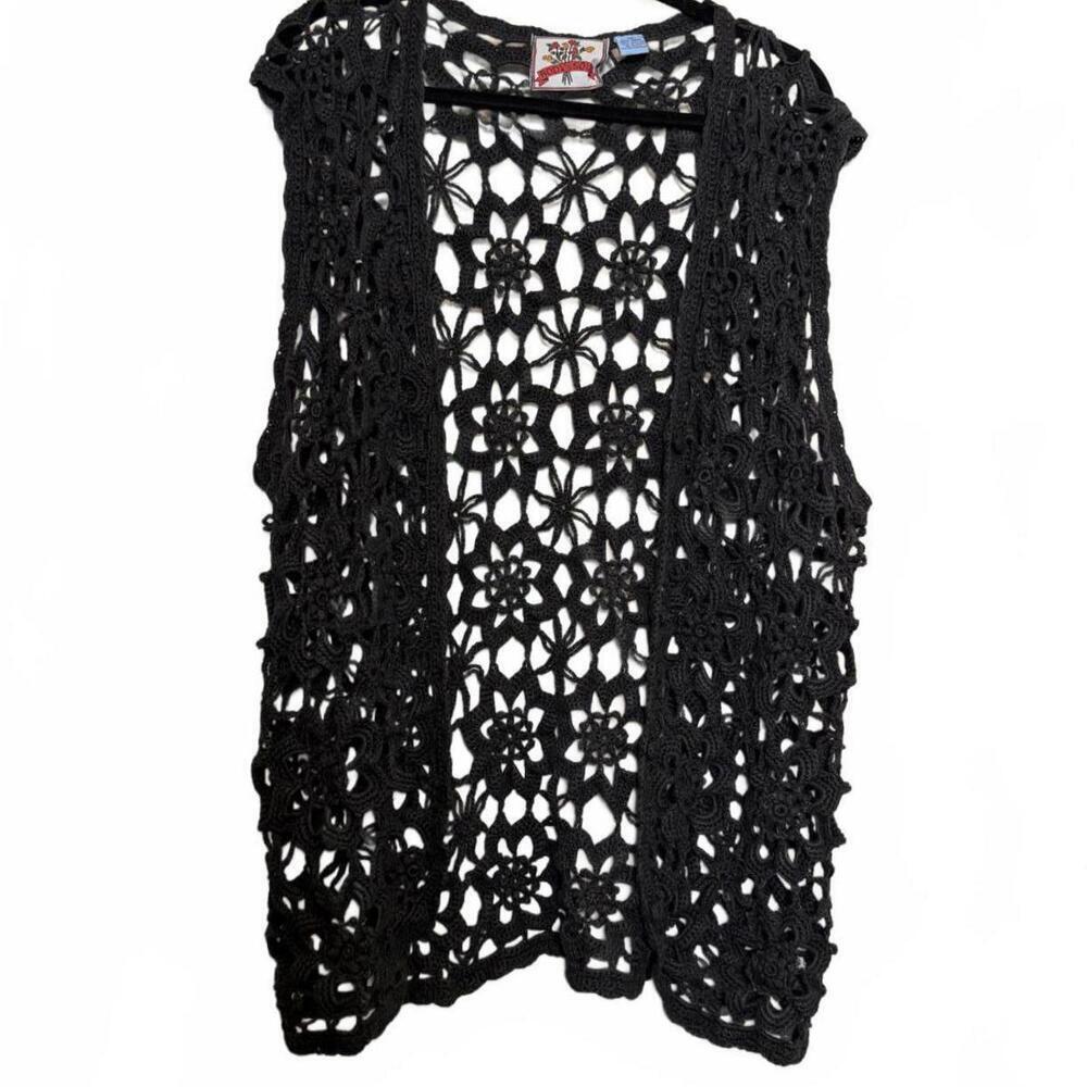 Women Bohemian Black Crochet Knit Vest
